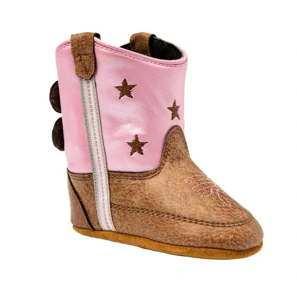Old West Lia Pink Poppets Infant Cowboy Boots Star Round Toe Size 1